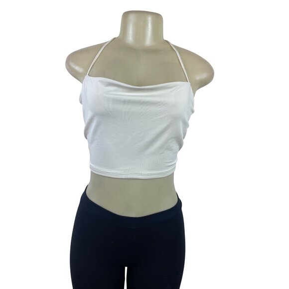 White Halter Tie-Back Crop Top By Topshop - Size M - New - Picture 1 of 7